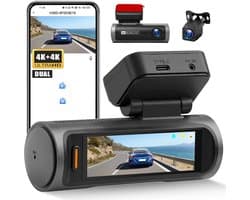 SnelShoppen - 4K Dual Dashcam voor Voorkant en Achterkant, 5GHz WiFi, G-Sensor, Nachtzicht, 3.19" HD Scherm, 24-Uur Parkeerstand, Loopopname