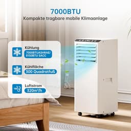 Mobiele airconditioner - Airco Koeler - Ruimte Koelen - 3-in-1 Functie - 7000 BTU - Wit — thumbnail 4