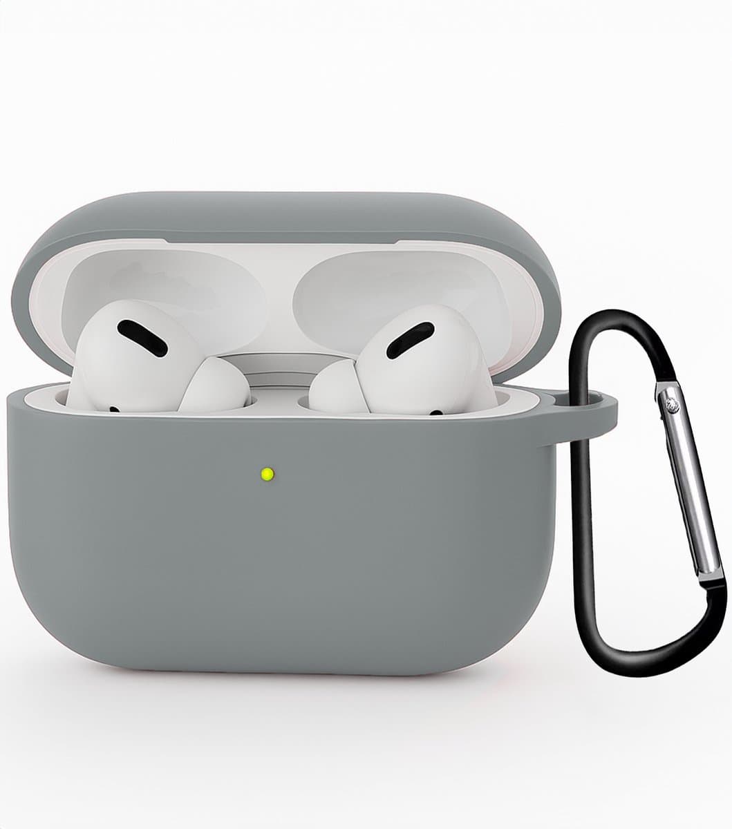 Hoesje - Geschikt voor Apple Airpods Pro 3 - Siliconen Hoes met Clip - Silicone Case Cover - Grijs — afbeelding 1