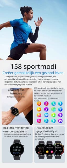 DrPhone ChronaX3 Smartwatch – ECG – Hartslag, SpO₂ - Temperatuur - 158 Sportmodi - Bluetooth Bellen - 1.41” HD - Zwart — thumbnail 4