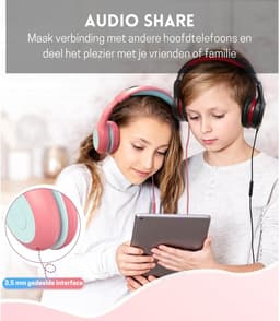 Intelectro Koptelefoon voor Kinderen - Veiligheid en Plezier in Eén! - Hoogwaardige Stereogeluid - Comfortabele Draagervaring - HD Microfoon - Volumeregeling - Brede Compatibiliteit en Audio Delen - Roze/Blauw - Levering Sneller dan Aangegeven! — thumbnail 2