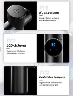 Gloovon® - Massage Gun - Premium Massage Apparaat - Massage gun professioneel - Inclusief Koffer en 6 Opzetstukken - Massage Pistool Mini - Zwart — thumbnail 3