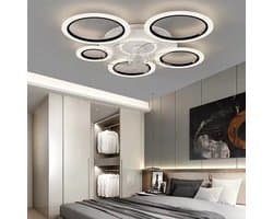 Plafondventilator - Met Verlichting - Ringen - Moderne Plafondventilator Verlichting - Plafond Ventilator Lamp - 5 Cirkels - Met Afstandsbediening - Dimbaar - Zwart - Wit