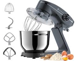 KitchenBrothers Keukenrobot - Keukenmachine - Touch Display en Timer - BPA-vrij - 6,2L - 1800W - Keukenmixer - Aluminium - Antraciet