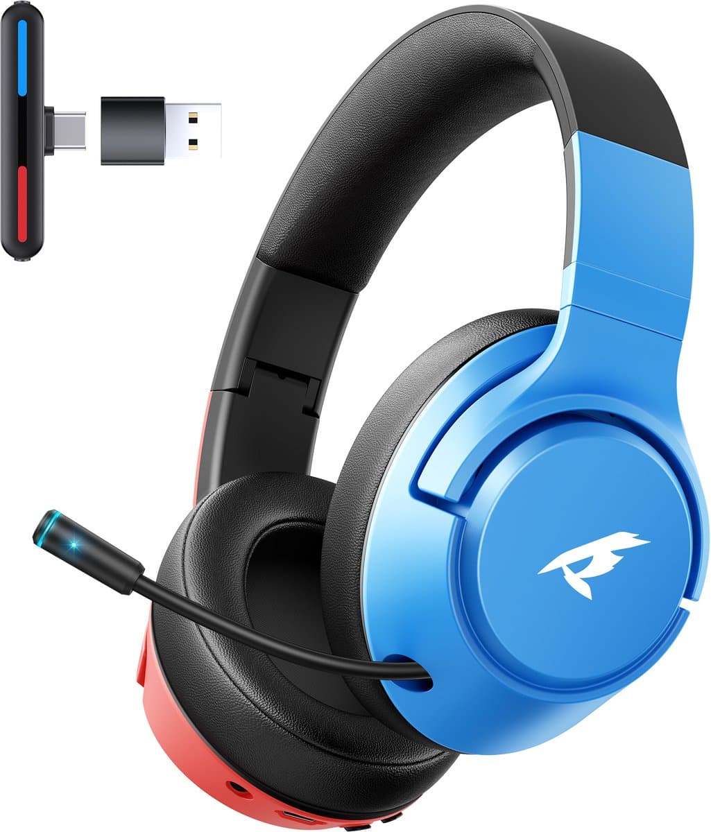 Kofire × CINPUSEN CG-01 - Draadloze Gaming Headset - Over ear koptelefoon - Met microfoon - PC/PS4/PS5/Nintendo Switch - Blauw rood — afbeelding 1