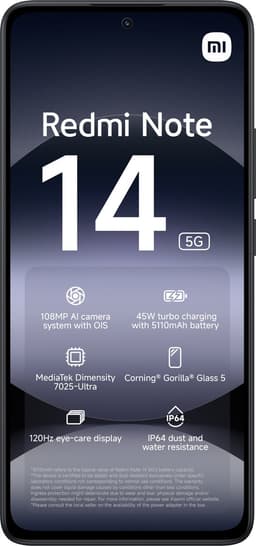 Xiaomi Redmi Note 14 - 5G - 8GB/256GB - Midnight Zwart — thumbnail 2