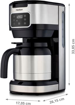 MEDION koffiezetapparaat met thermoskan en timer (filterapparaat, 10 kopjes, 1,25 liter, 900 watt, timer, antilekfunctie, display, MD11019) roestvrij staal — thumbnail 3