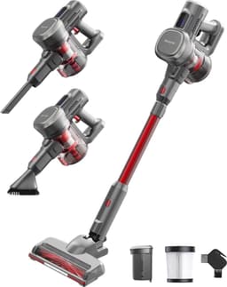Auronic Steelstofzuiger Draadloos 220W - Draadloze Stofzuiger - HEPA Filter - Zelfstaand - Op Accu - Zonder Zak - Kruimeldief - Vacuum Cleaner - Grijs/Rood — thumbnail 1