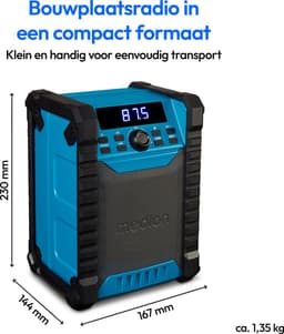MEDION E65895 Bouwplaatsradio met oplaadbare batterij (robuuste behuizing, draaggreep, Bluetooth, spatwaterdicht (IP54), FM-radio, AUX) groen — thumbnail 5