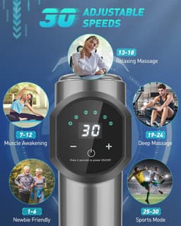 Krachtige Percussiemassager met 30 Snelheden en 6 Massagetoestellen - Voor Pijnverlichting en Fitnessherstel — thumbnail 2
