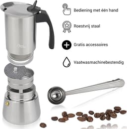 Milu Percolator| 2, 4, 6, 9 Koffiekopjes | RVS Espresso Maker met Onderzetter, Lepel en Borstel | 100ml / 2 Kopjes Moka Pot — thumbnail 4