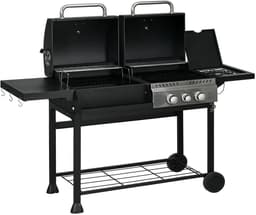 Gasbarbecue - Gasbarbecue en grill - Met slang, thermometer en warmhoudplaten - 5 Branders - Zwart + zilver — thumbnail 2