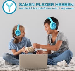 PowerLocus Bobo - Draadloze Koptelefoon voor Kinderen - Bluetooth koptelefoon - 74/85/94dB Volumebegrenzing - Led Verlichting - Audio Sharing Functie - Blauw — thumbnail 5