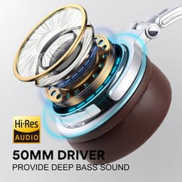 OneOdio Pro40 Silver-brown - Koptelefoon - ANC Bluetooth Headphone - Draadloze Over-Ear Koptelefoon - Active Noise Cancelling - Microfoon - Incl. Carry Case, USB & Aux Kabel - 40 Uur Afspeeltijd — thumbnail 4