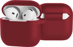 Case - Geschikt voor Apple AirPods 4 - Siliconen Hoes met Clip - Silicone Hoesje Cover - Donkerrood — thumbnail 1
