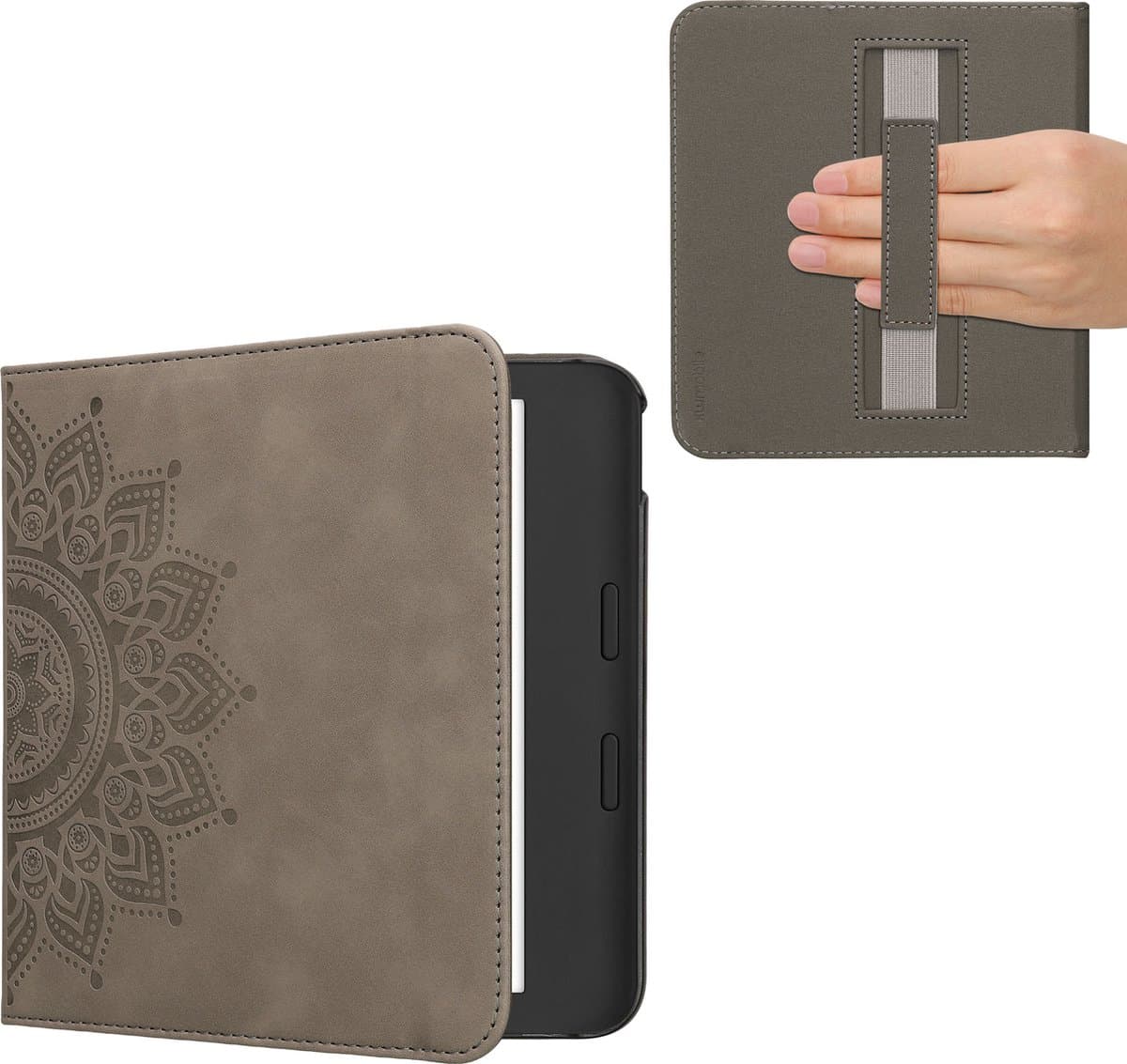 kwmobile ereader hoesje van kunstleer - geschikt voor Kobo Libra Colour - Met magneetsluiting - In grijs Opkomende Zon design — afbeelding 1