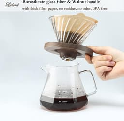 Pour Over Koffiezetapparaat - Borosilicaatglas - 600 ml Capaciteit - Inclusief 100 V02-papierfilters - Voor Thuis en Camping — thumbnail 2
