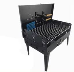 Koffer BBQ | Houtskool Barbecue | Opvouwbare inklapbare meeneem kolen BBQ inclusief gereedschap | Opvouw inklap tafel vakantie camping compact klein onderweg — thumbnail 3