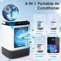 4 in 1 Mini Aircooler met Water - Mobiele Airco Zonder Afvoerslang – Tafelventilator - Mini Airco - Draagbare Airco - Mobiele Airco - 3 Snelheden en 2 Koelniveaus - 900 ml en 90 Graden Oscillatie - Stille Mobiele Airconditioner Voor Camping, Kantoor — thumbnail 2