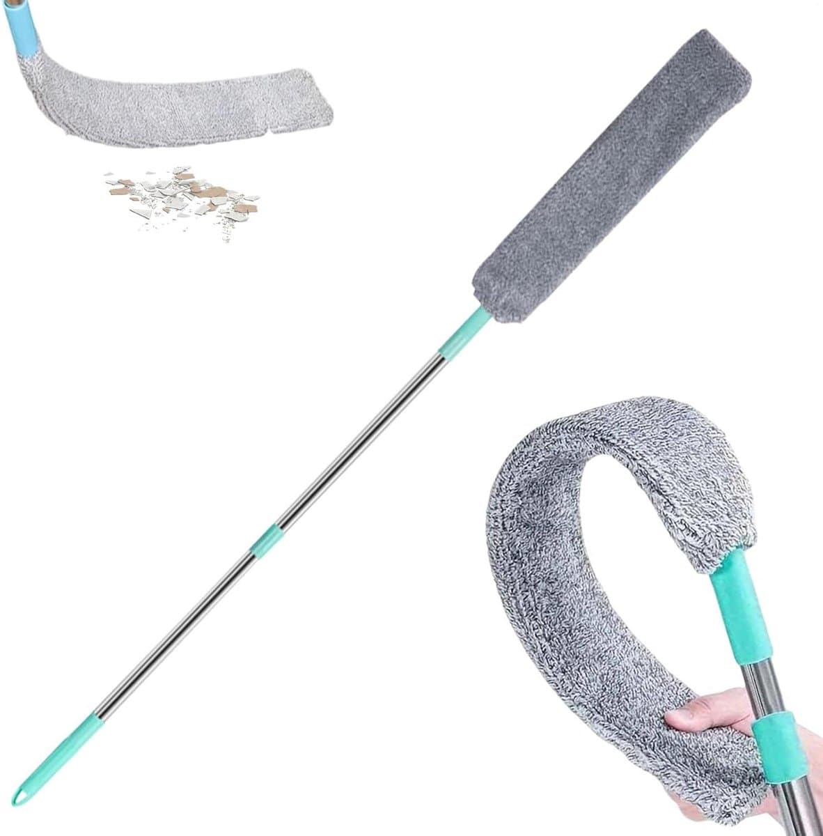Platte Stoffer - Stofdoek Lange Steel - Onder Meubels Reinigen - Buigbare Microvezelkop - Intrekbaar - Grijs — afbeelding 1