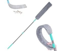 Platte Stoffer - Stofdoek Lange Steel - Onder Meubels Reinigen - Buigbare Microvezelkop - Intrekbaar - Grijs