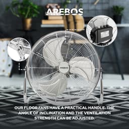 AREBOS Vloerventilator 18" Blazer Ventilator 120W 50Hz Zilver Chroom Ventilator — thumbnail 2
