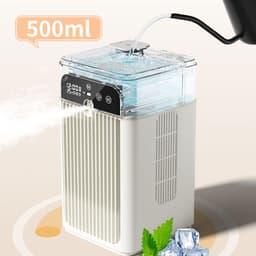 Airco -Mobiele Airco en Luchtkoeler met Mistbevochtiging - Premium Mini Cold Air Fan 500ml - Stille Tafelventilator 18 dB met Klok en Temperatuurweergave-Oplaadbaar - Draagbare Luchtkoeler voor Slaapkamer en Kantoor — thumbnail 2