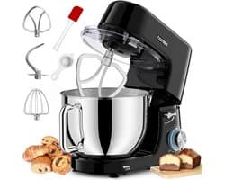 Keukenmachine - Mixer Deegmachine - Bakken Ingrediënten Mengen - Stille Werking - 7.2L Kom - Zwart