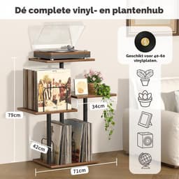 SNJY® Platenspeler Meubel - Platenspeler Kast - LP Houder - Platenhouder - 42L x 71B x 79H cm - Bruin/Zwart — thumbnail 2