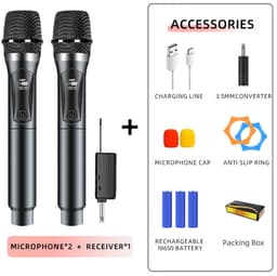 Draadloze microfoon – microfoon - Draadloos microfoonsysteem – Professionele dynamische microfoon – 60 meter zendbereik – Met oplaadbare ontvanger — thumbnail 5