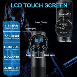 Massagepistool - Spierherstel Tool - Spierontspanning - 30 snelheden LCD - 10 opzetstukken - Zwart — thumbnail 2