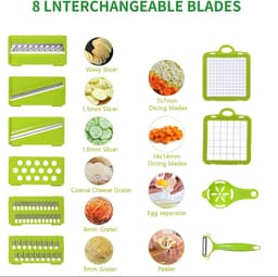 Groentenhakker - Keuken Snijder - Maaltijden Bereiden - 14-in-1 Functies - Met Container - Groen — thumbnail 3