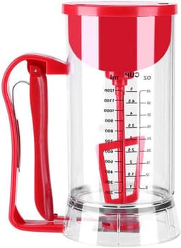 Deegdispenser Mixer - Bakgereedschap Beslag - Pannenkoeken Bakken - Elektrisch Mengen - 1200 ml Inhoud - Transparant Rood — thumbnail 1