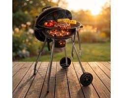 Lomera Kogelbarbecue - Houtskoolbarbecue - BBQ met Deksel en Asopvangbak - Barbecue met Wielen en Ventilatiesysteem - Houtskool Kogelgrill voor Tuin - Grote Ronde Tuinbarbecue - Grillrooster - Houtskoolbbq - Grill