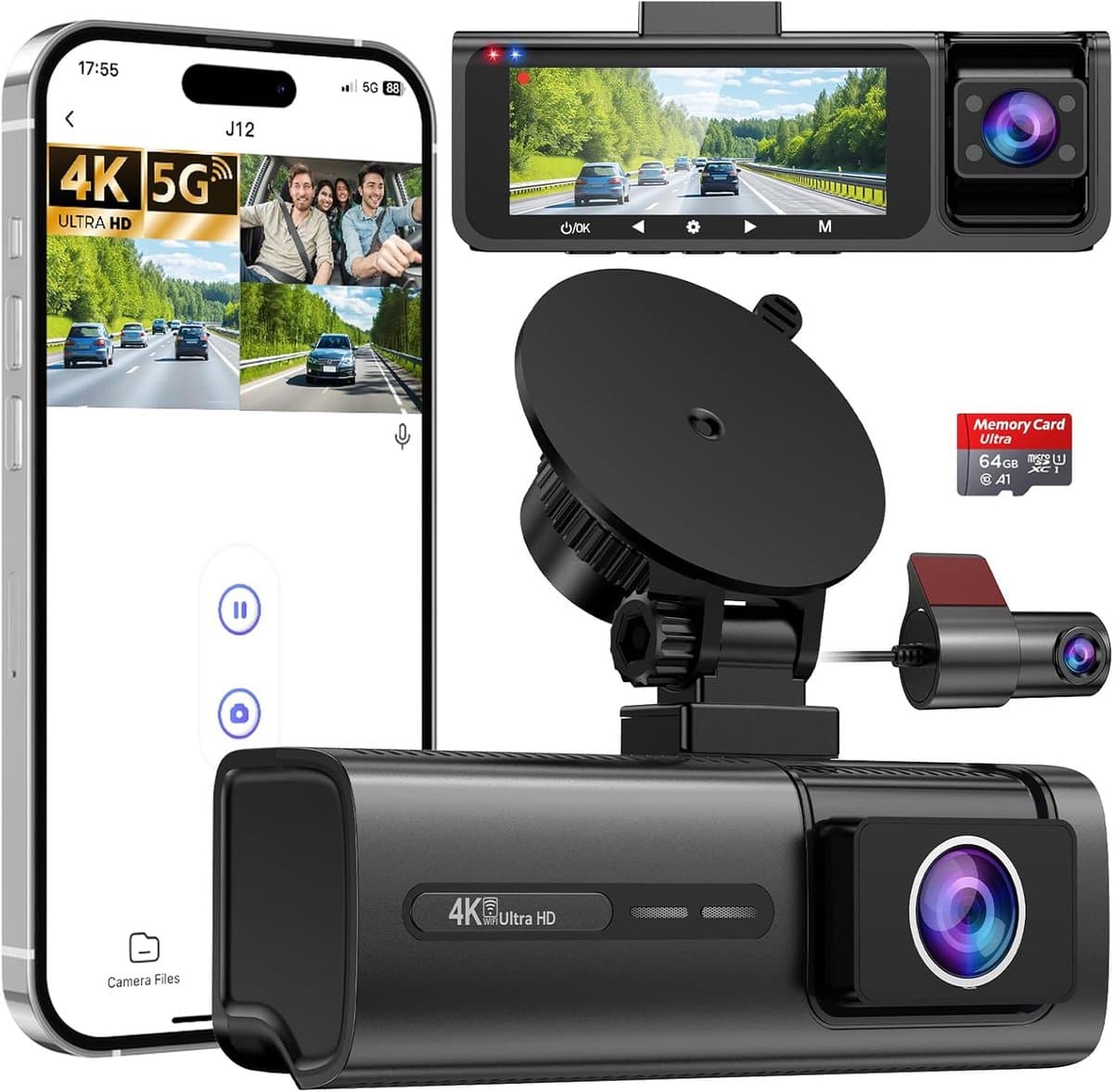 Auto Camera - Ritregistratie Systeem - Veiligheid Onderweg - 3 Kanalen Opname - 3.1 Inch Scherm - Zwart — afbeelding 1