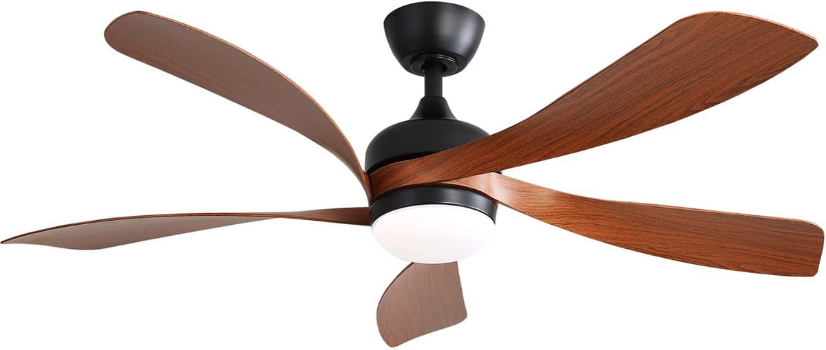 Plafondventilator Met Lamp - Stille ventilator - 5 ABS Bladen - Ø 52 inch - Dimbare lamp met 3 lichtstanden - 6 standen voor de windkracht - Met Afstandsbediening - LED's Light - Zwart — afbeelding 1
