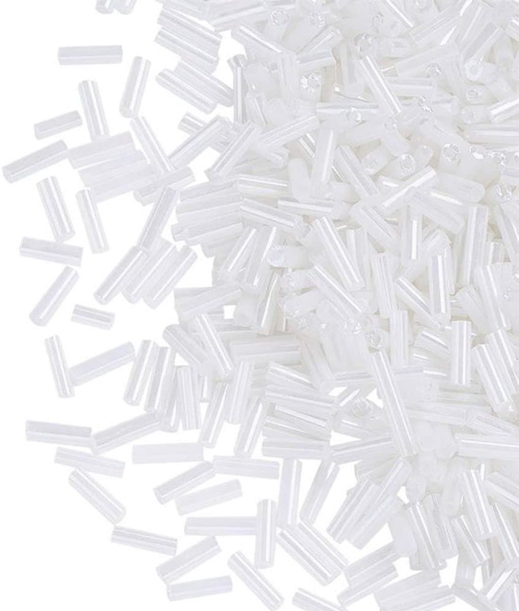 Set van 6 witte glazen buisvormige bugel zaadkralen van 18 mm voor het maken van sieraden en creatieve doe-het-zelf projecten — afbeelding 1