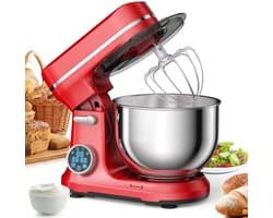Keukenmixer - Keukenmachine - Foodprocessor - Keukenrobot - 1200W - OLED Touchscreen – 11 Snelheden – 5L RVS Mengkom – Elektrische Foodmixer - Rood