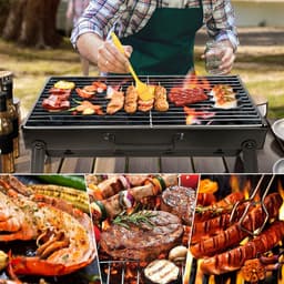Draagbare houtskoolbarbecue — Geschikt voor 5–7 personen — Middelgroot — Opvouwbaar — Gemakkelijk mee te nemen — Ideaal voor picknicks, op reis, op het terras of bij het kamperen in de tuin — 43 x 29 x 23 cm — thumbnail 4