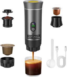 Linkforu - Espressoapparaat voor Capsules of Gemalen Koffie voor Onderweg - Warm of Koud – Oplaadbaar - 12Volt – 72 Watt – 90 ° — thumbnail 1
