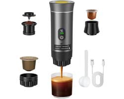 Linkforu - Espressoapparaat voor Capsules of Gemalen Koffie voor Onderweg - Warm of Koud – Oplaadbaar - 12Volt – 72 Watt – 90 °