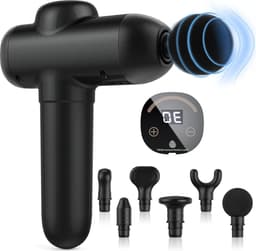30-snelheden Spiermassagepistool met 6-slag massagekoppen voor lichaamsmodellering en verlichting van spierpijn - diepzwart met lcd-touchscreen — thumbnail 1