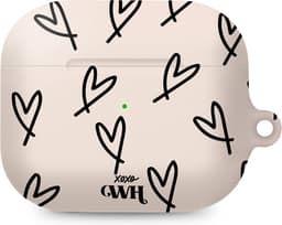 xoxo Wildhearts hoesje geschikt voor AirPods Pro 2 - All Yours - Matte - Ook als telefoonhoesje verkrijgbaar - schokbestendige case - koptelefoon hoesje - Mat - Beschermhoes met hartjesprint - hartjes - Beige - Zwart — thumbnail 1