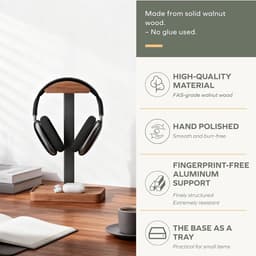 Notenhouten Koptelefoon Standaard - Koptelefoon houder - Headset houder - Gaming Headset Stand - Met Opbergbasis - Hoofdtelefoon Standaard Bureau - Koptelefoon Standaard Universeel — thumbnail 5