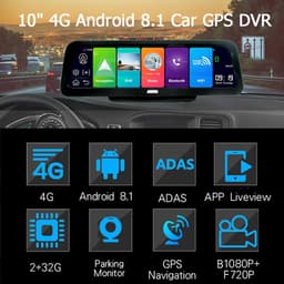 Dashcam voor Auto - 10” Android 8.1 Dashcam - IPS Touchscreen - ADAS Rijhulp - GPS Navigatie - WiFi - Dual Camera 1080P - Parkeermodus - G-Sensor - 4G 15m Camera aan de Achterkant - Zwart — thumbnail 2