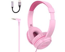 USB C Koptelefoon Kinderen - Geschikt voor iPad - Koptelefoon Kind met Draad - Geluidsdempend - Roze