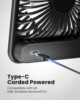 USB-bureauventilator - krachtige - ultrastille - kleine persoonlijke ventilator met 180° kantel- en inklapfunctie en 3 instelbare snelheden - USB-C-voeding met snoer - mini-USB-ventilator voor kantoor, bureau en slaapkamer - GEEN BATTERIJ — thumbnail 3