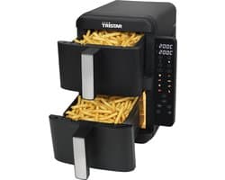 Tristar FR-9074 - Stack airfryer XXL - 9L - 2 onafhankelijke kookzones - Dubbele gestapelde lades - 8 kookprogramma's - 2400W - PFAS-vrij - Bespaart 45% Ruimte - 6 personen