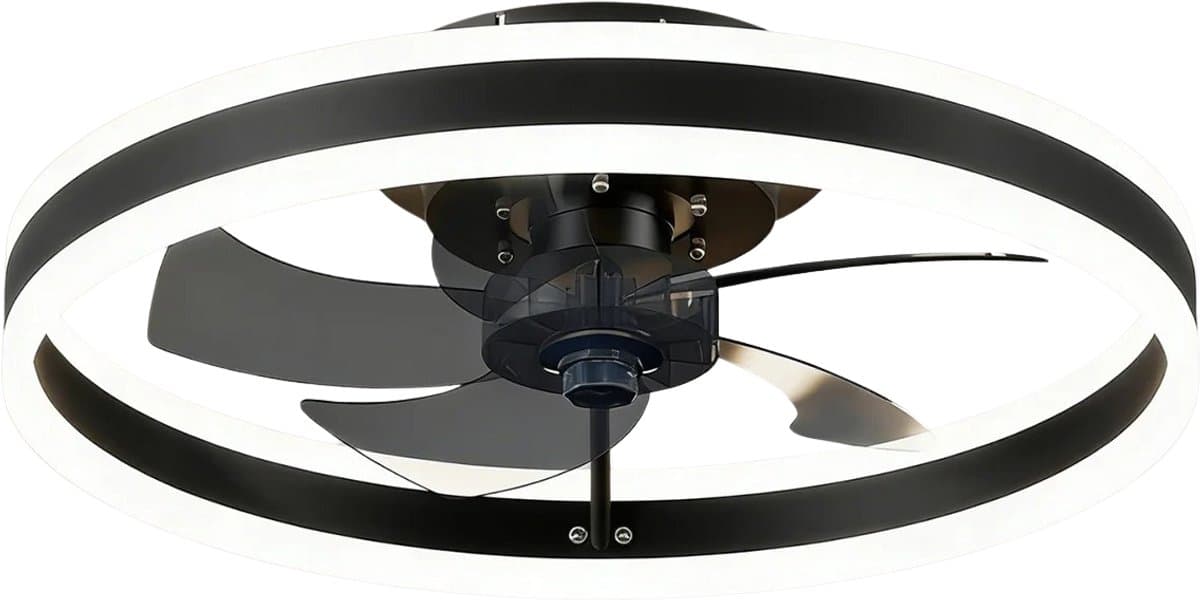 Norvia - Ventilator Lamp - Ventilator Plafond - Hanglamp - LED Verlichting - 50 cm - Zomer & Winter - 3 Snelheden - Zwart — afbeelding 1