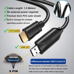 Externe USB 3.0 naar HDMI Adapter Kabel 1.5m voor 2 Schermen - 1080p Full HD — thumbnail 3